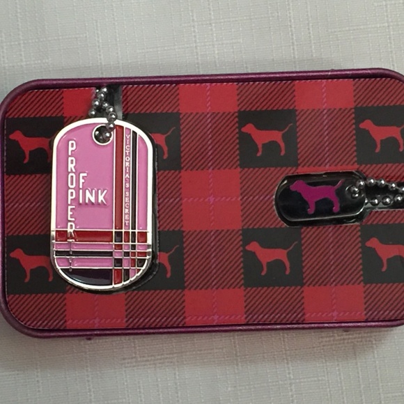 PINK Dog Tag Necklace Victoria's Secret Bling Hard to Find RARE - Picture 2 of 9